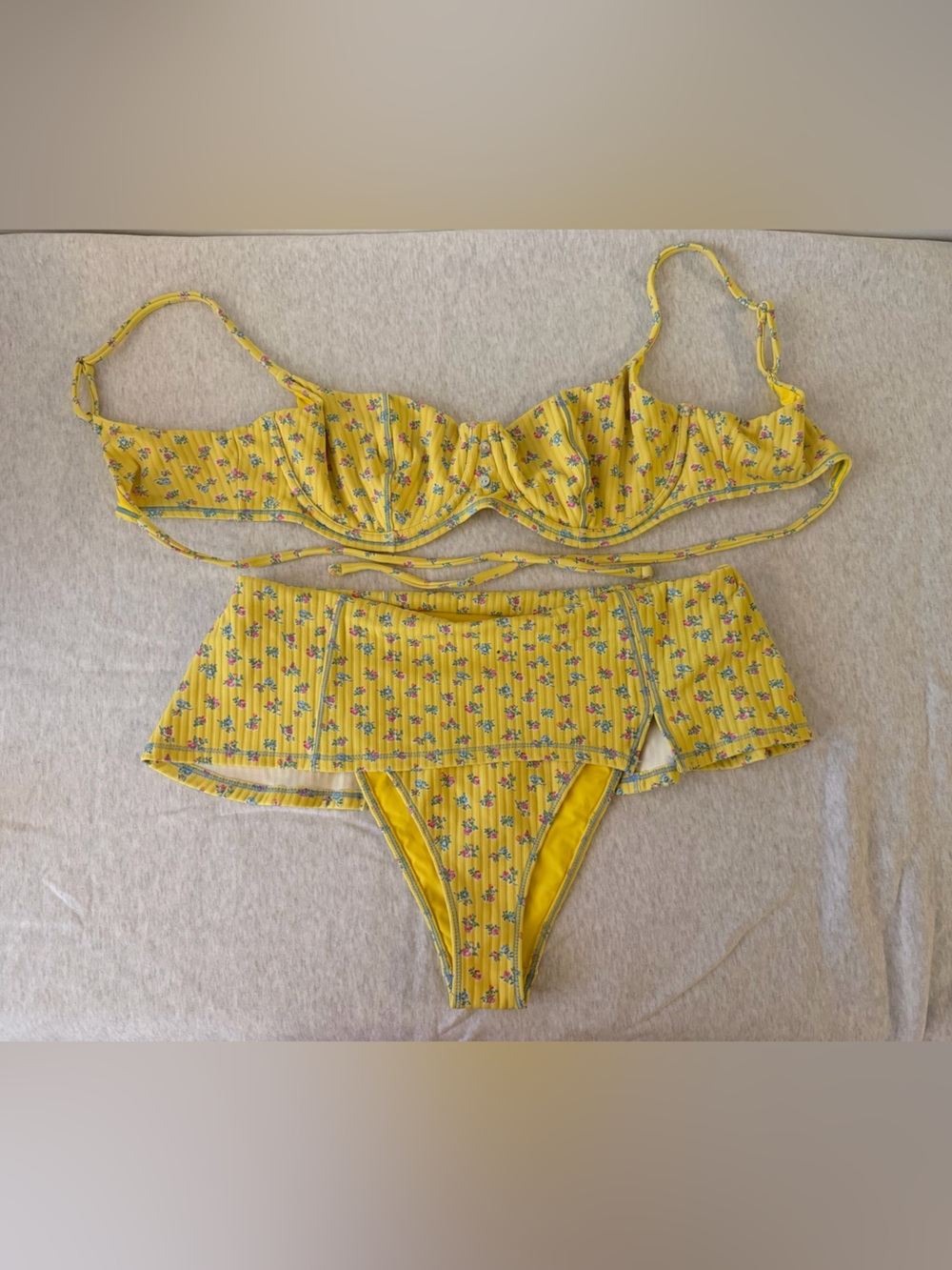 Frankie's Bikinis Yellow Floral Underwire Bikini with Skirted Brief